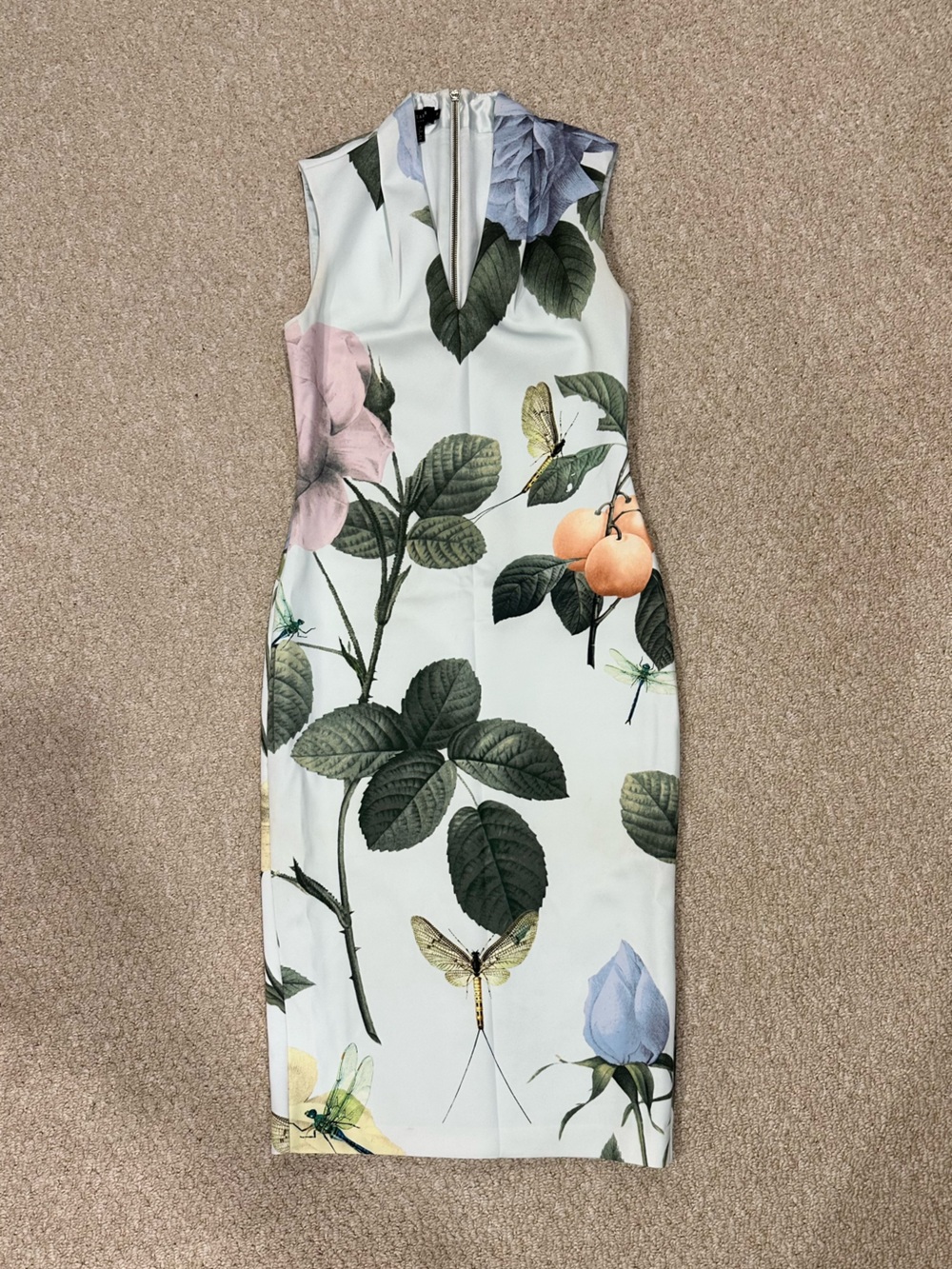 Ted Baker Cream Floral Print Pencil Skirt with Green Leaves and Pastel Blooms